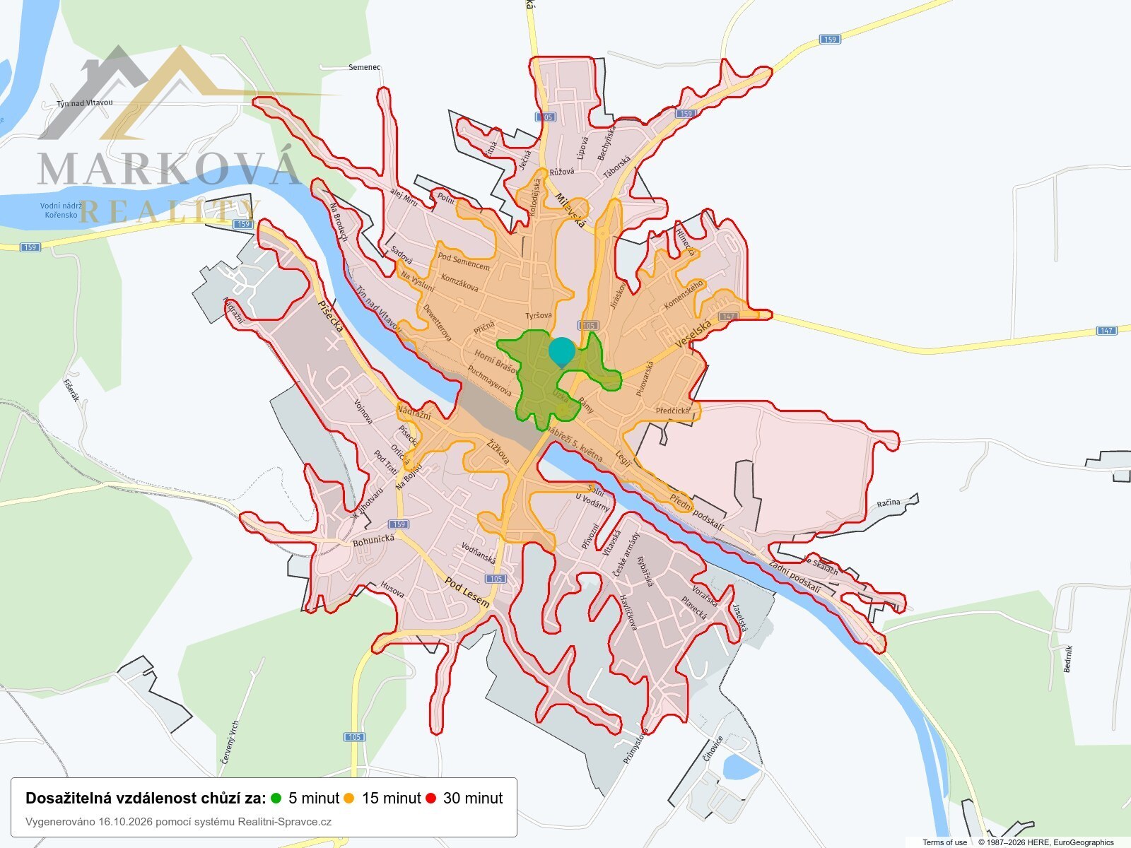 Dosažitelná vzdálenost: chůze