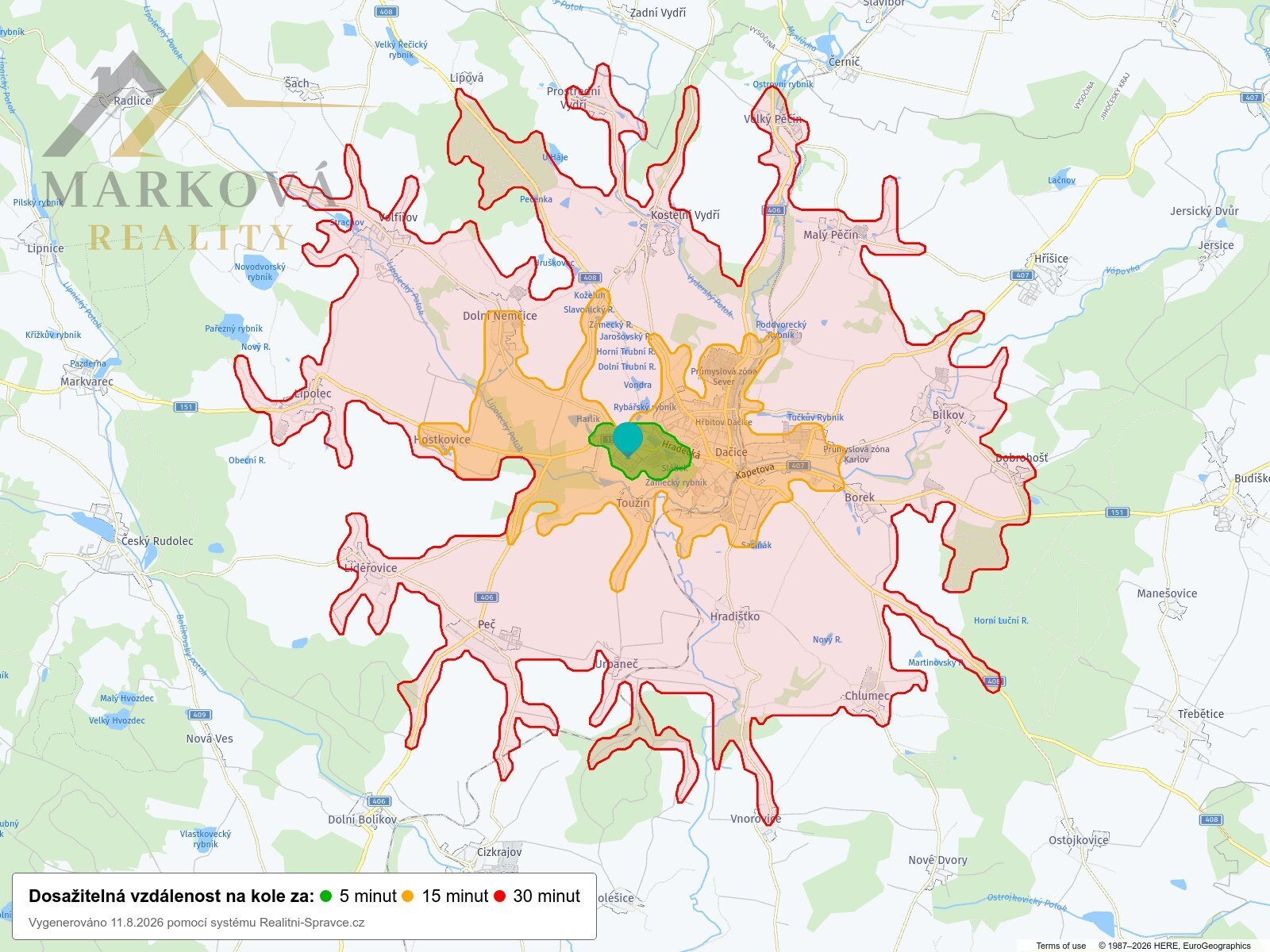 Dosažitelná vzdálenost: kolo