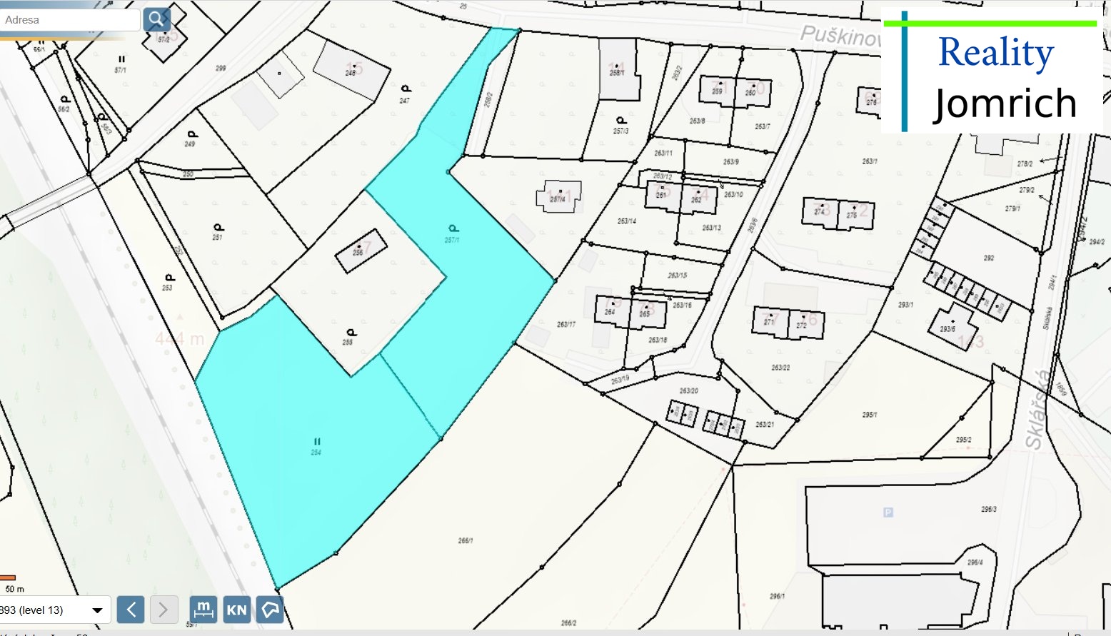 Mapa parcel 254 a 257-1, Pilínkov
