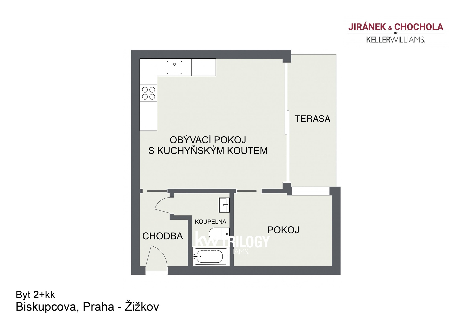 Floorplan letterhead - Biskupcova, Praha - ikov - Byt 2+kk - 2D Floor Plan