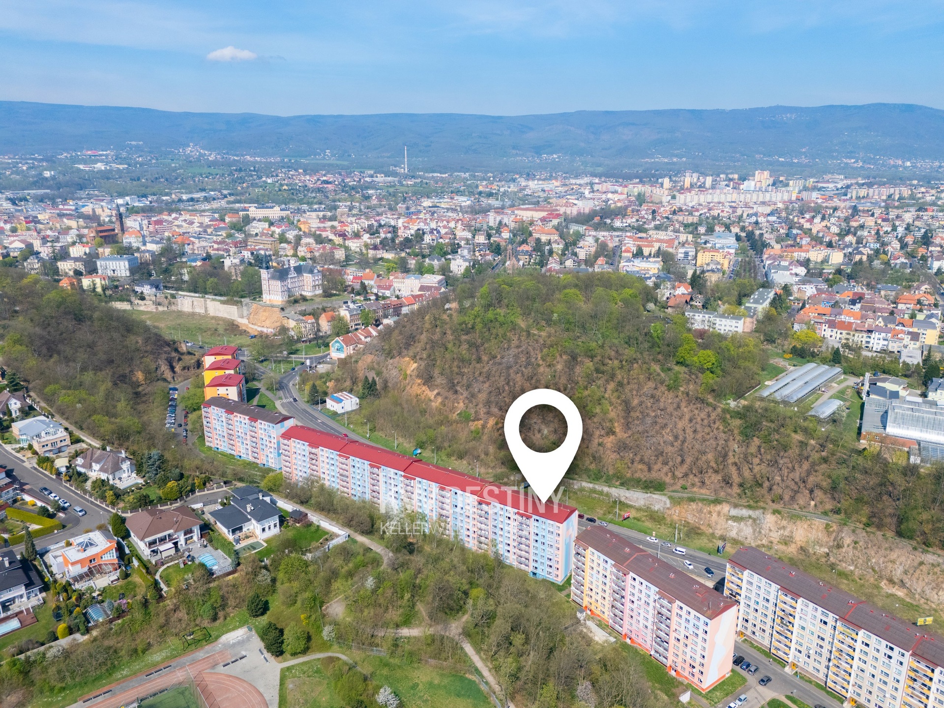 Byt Pražská 3005, Teplice dron-3 vyznačeno