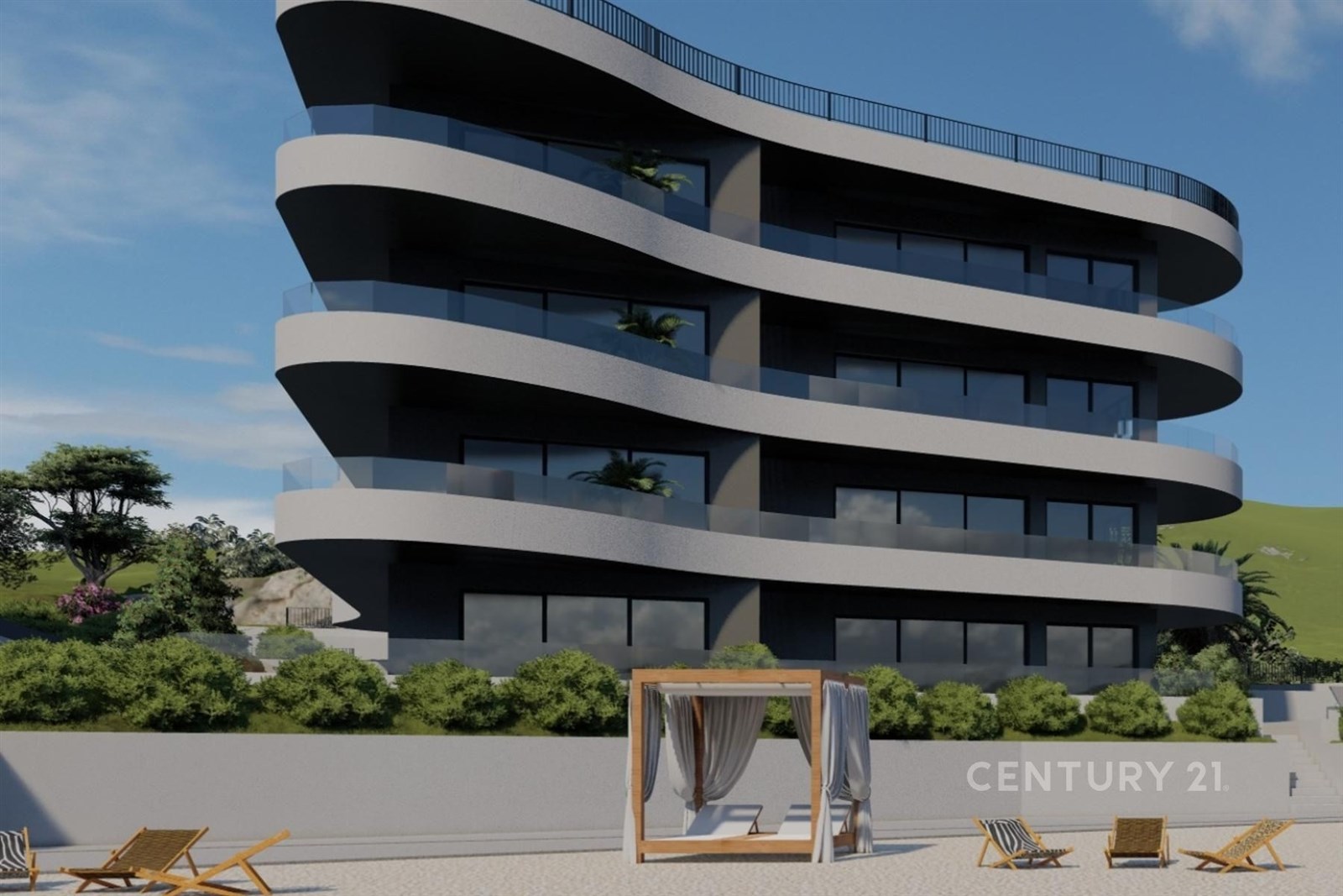 Moderní bytový komplex s elegantní fasádou, velkým