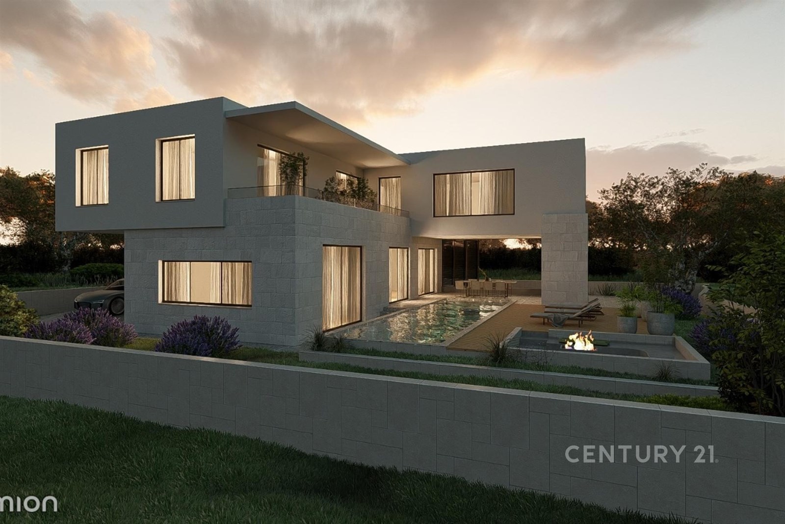 Moderní vila s bazénem, minimalistický design, vel