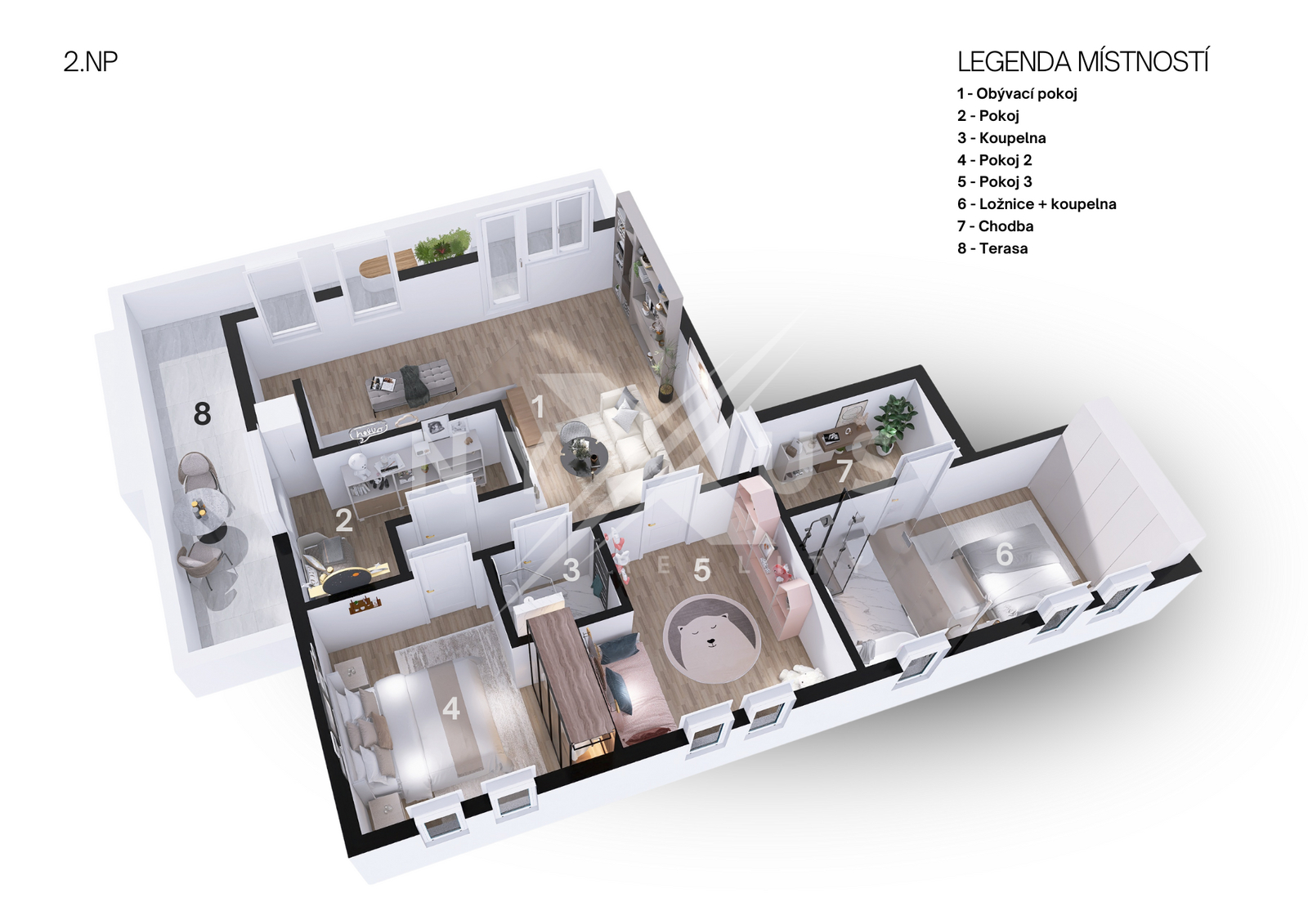 3D půdorys - 2. patro bytu