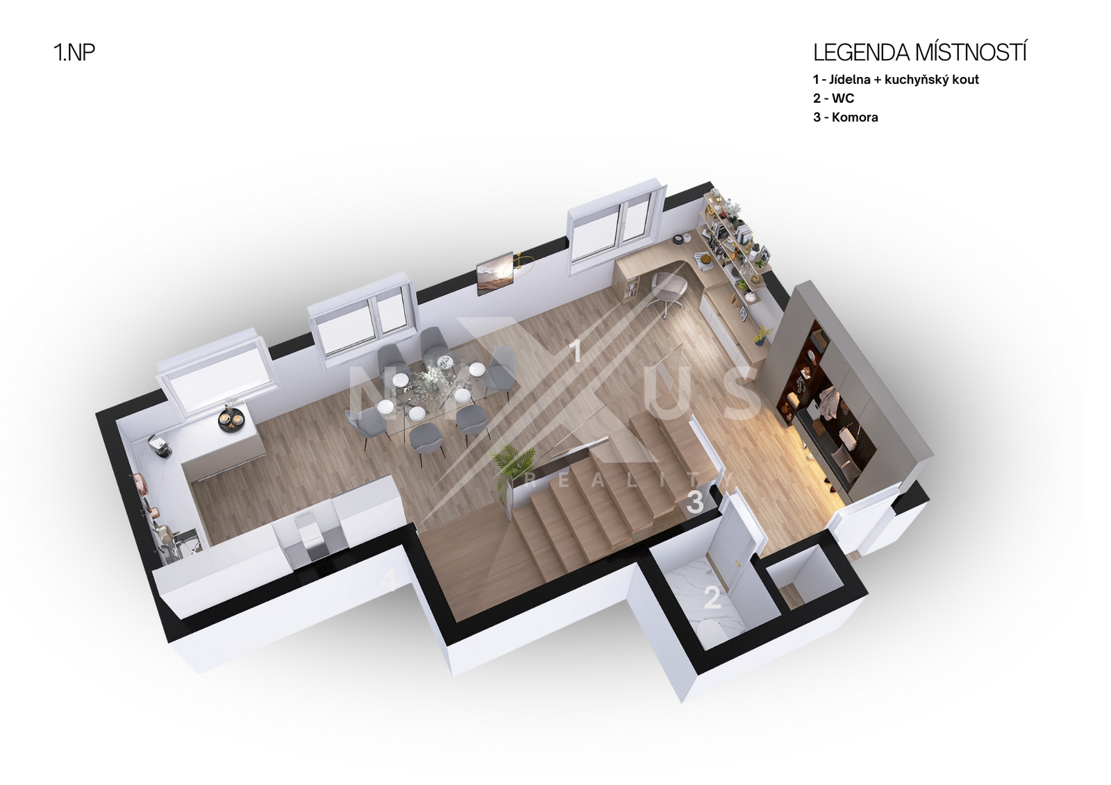 3D půdorys - 1. patro bytu