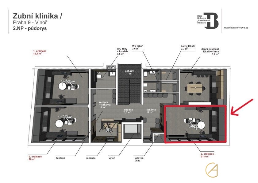 Půdorys 3. ordinace 21,5 m2