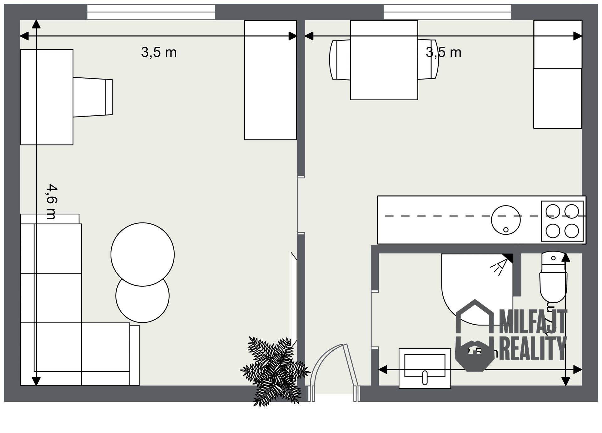 Sadová 2+kk - 1. Floor - 2D Floor Plan