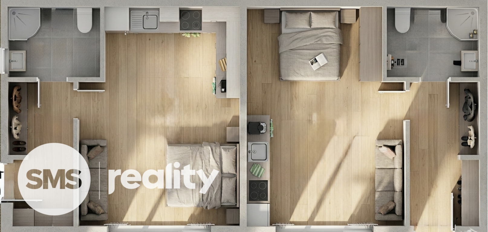 Polovina domu v dispozici dvou bytů 1+kk