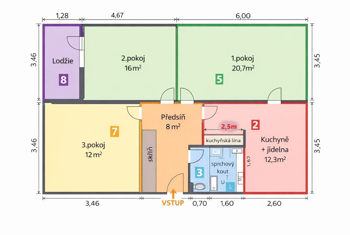 2D půdorys byt Kroměříž