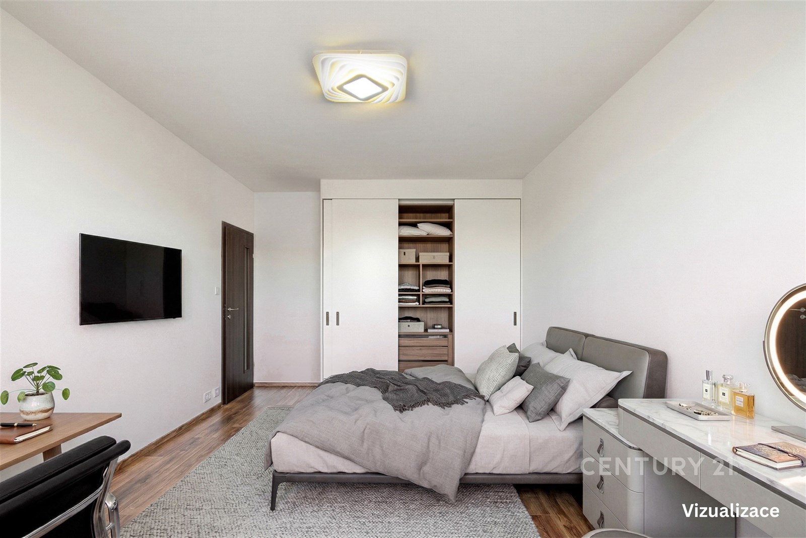 Prostorná ložnice s vestavěnými skříněmi, moderní 