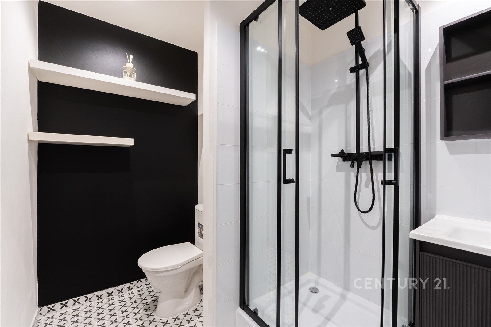 Moderní koupelna s proskleným sprchovým koutem, če