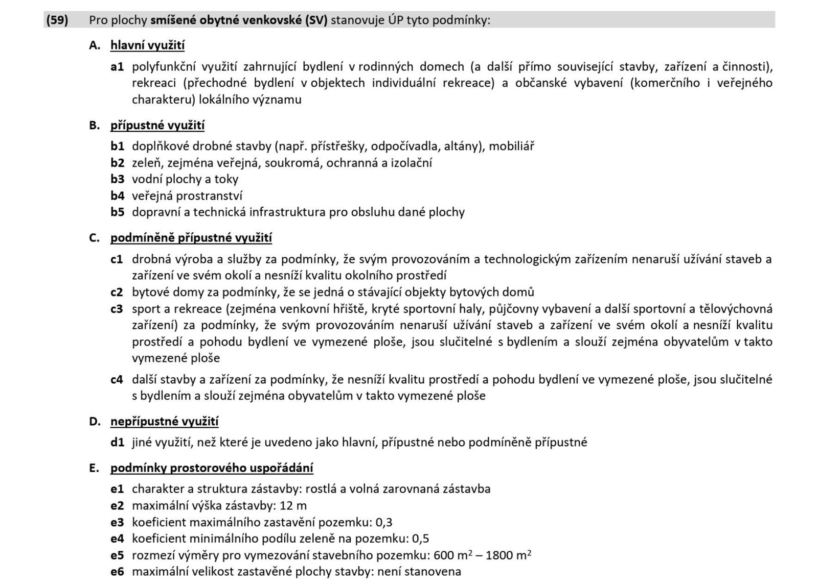 Možné parametry výstavby