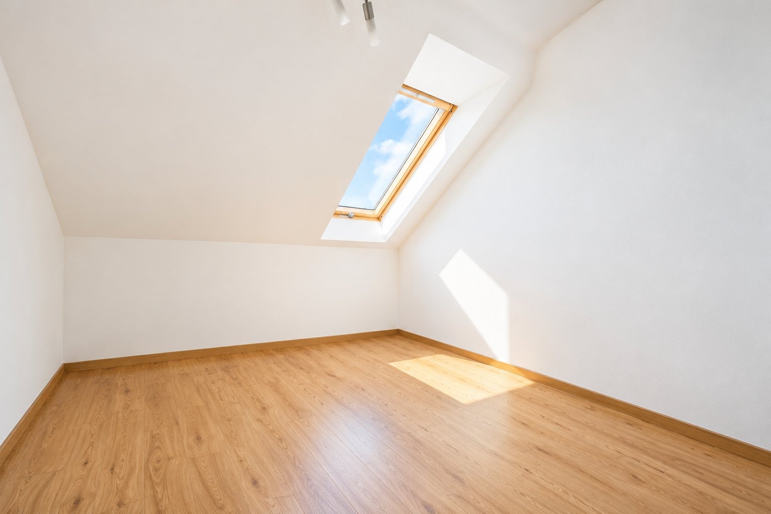 Světlé minimalistické podkroví se střešním oknem