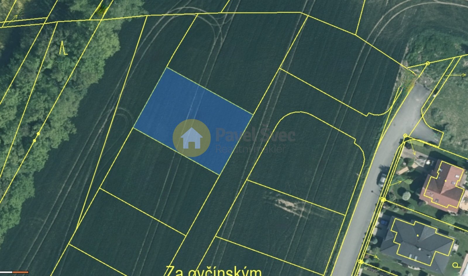 Pohled na lokalitu - snímek z katastrální mapy