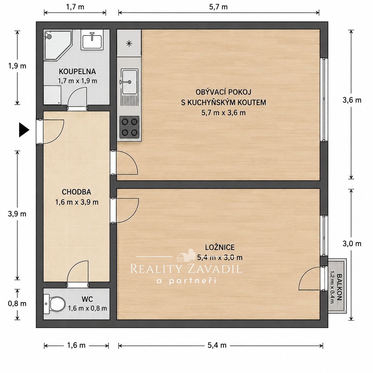 Pronájem bytu 2+kk, 47 m&sup2; + balkon a sklep – 