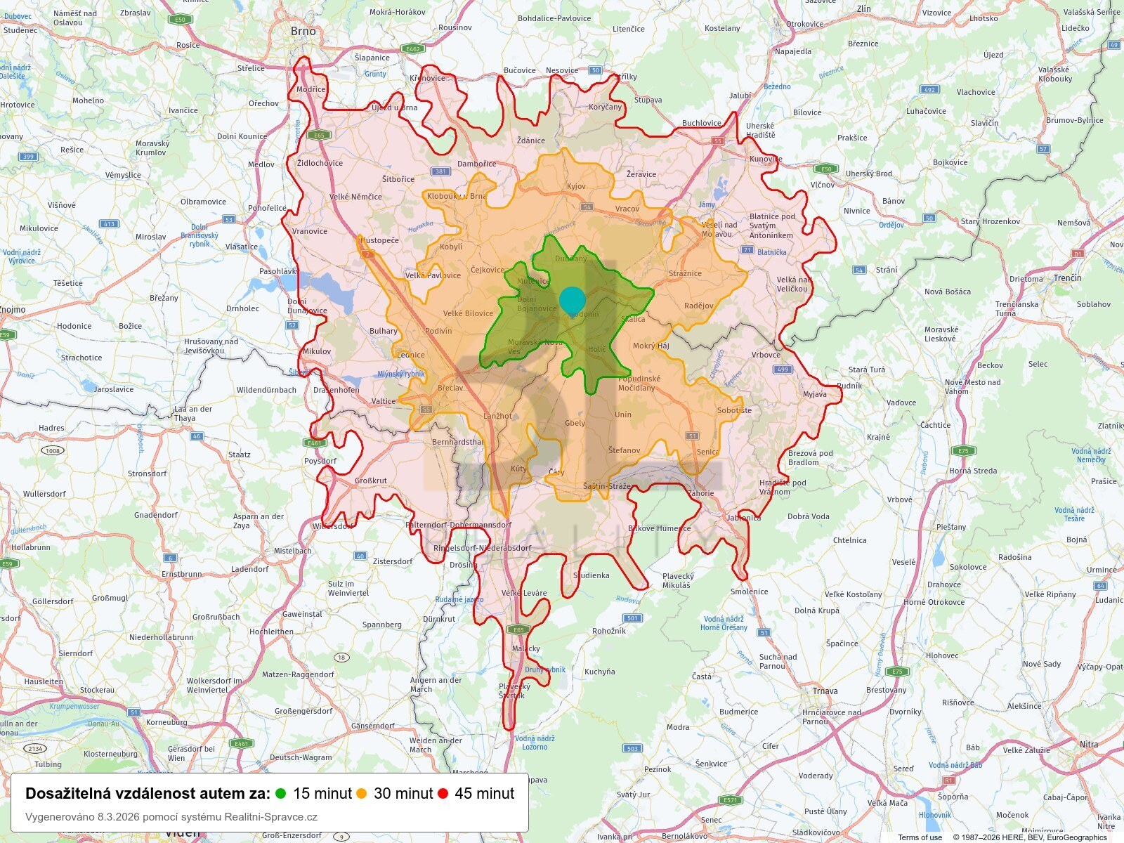 Dosažitelná vzdálenost: auto