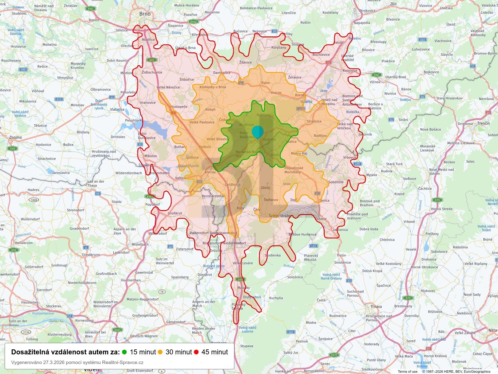 Dosažitelná vzdálenost: auto