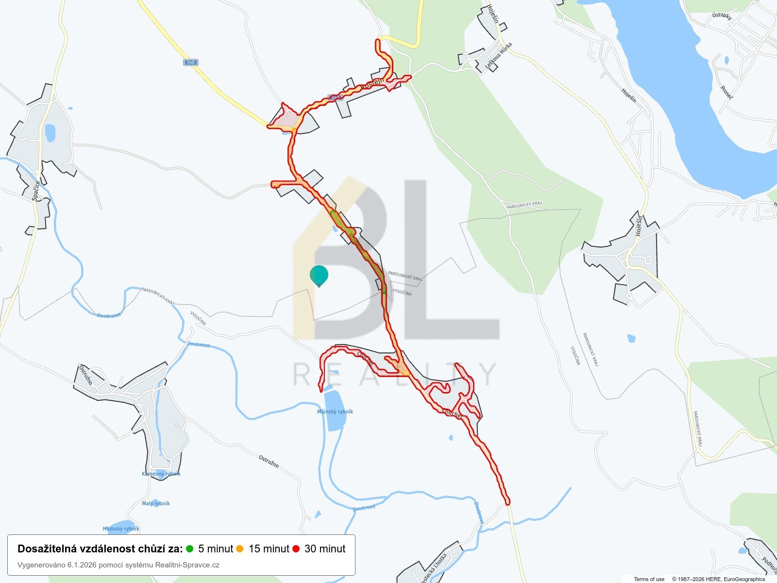Dosažitelná vzdálenost: chůze