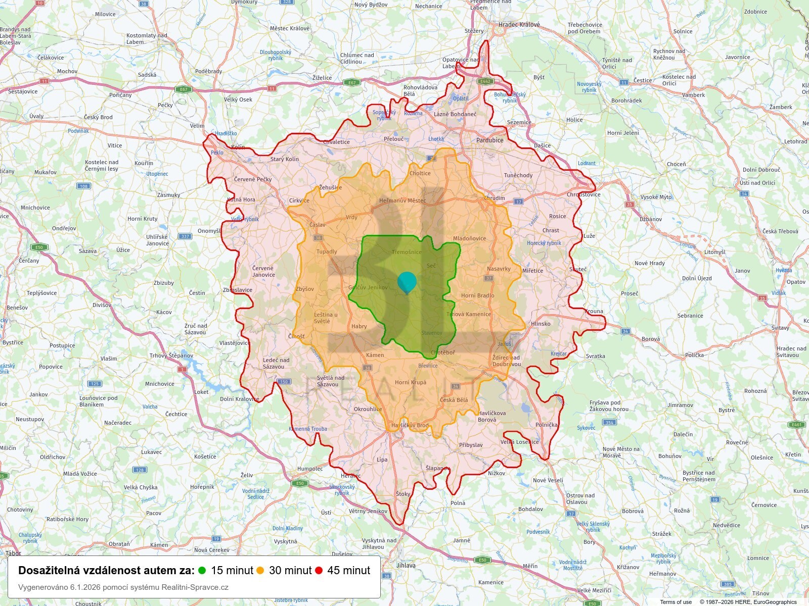 Dosažitelná vzdálenost: auto