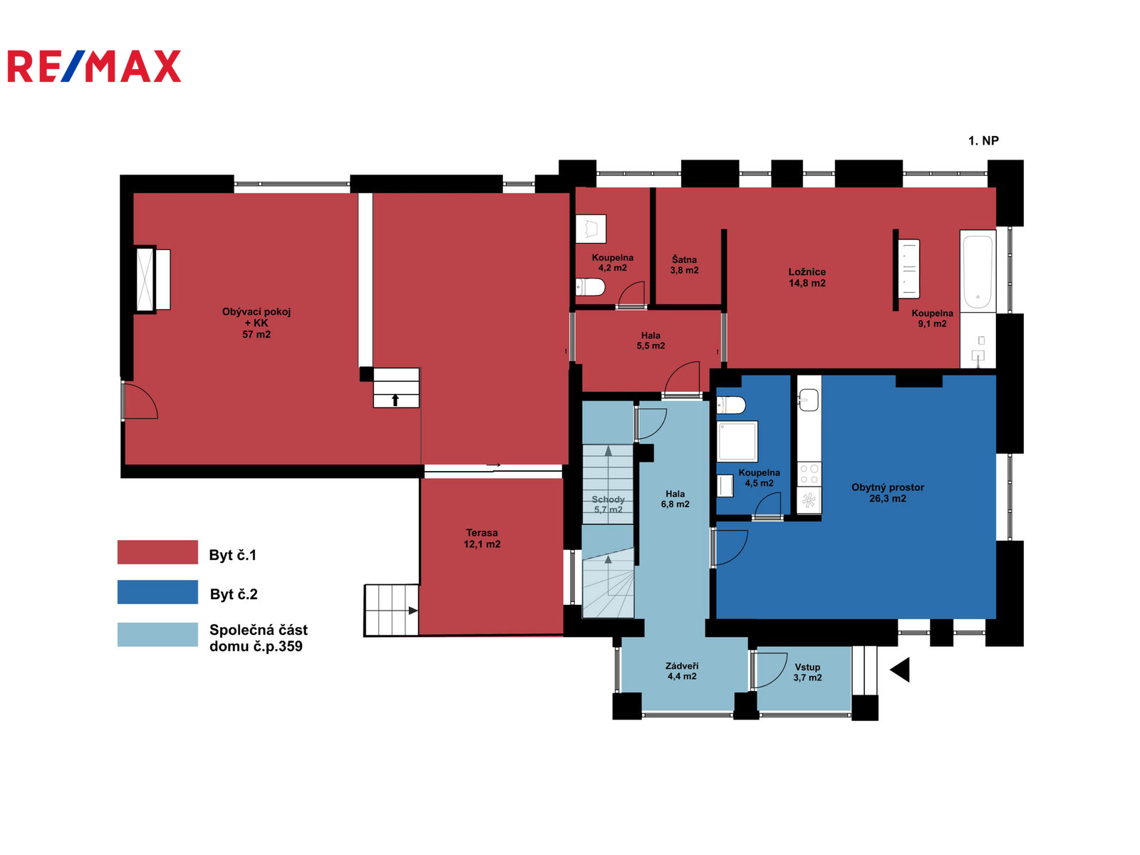 Orientační půdorys přízemí s vyznačením společné č