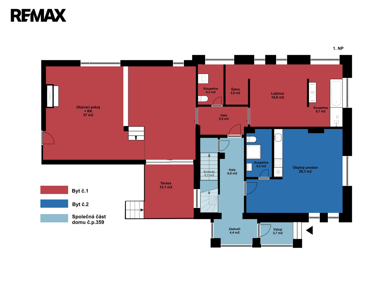 Orientační půdorys přízemí s vyznačením společné části domu