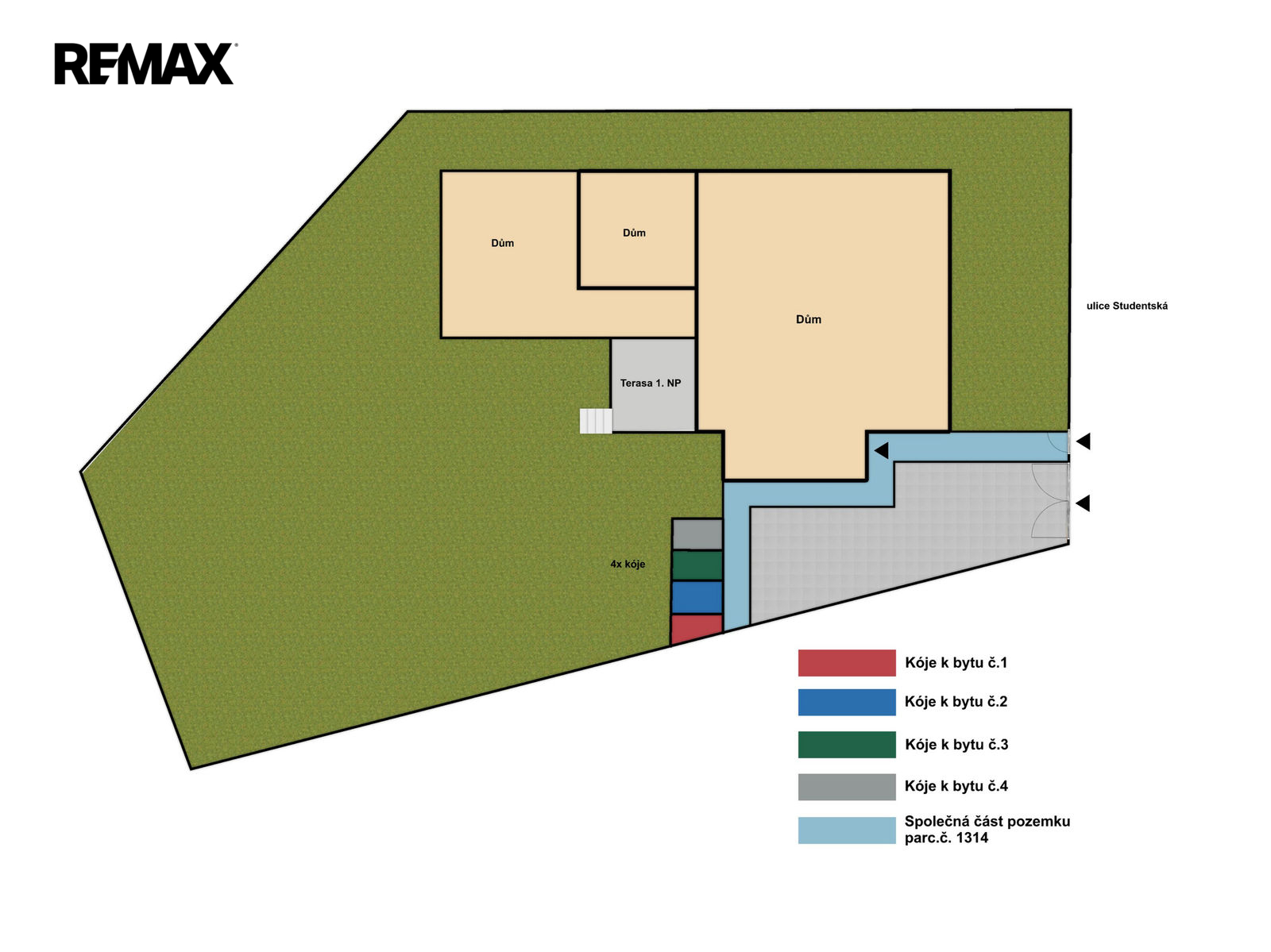 Orientační půdorys pozemku s vyznačením společné části