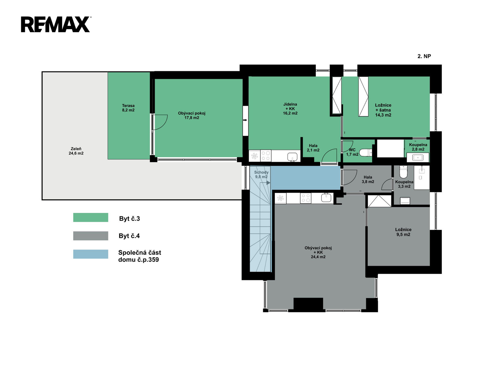 Orientační půdorys patra s vyznačením společné části domu