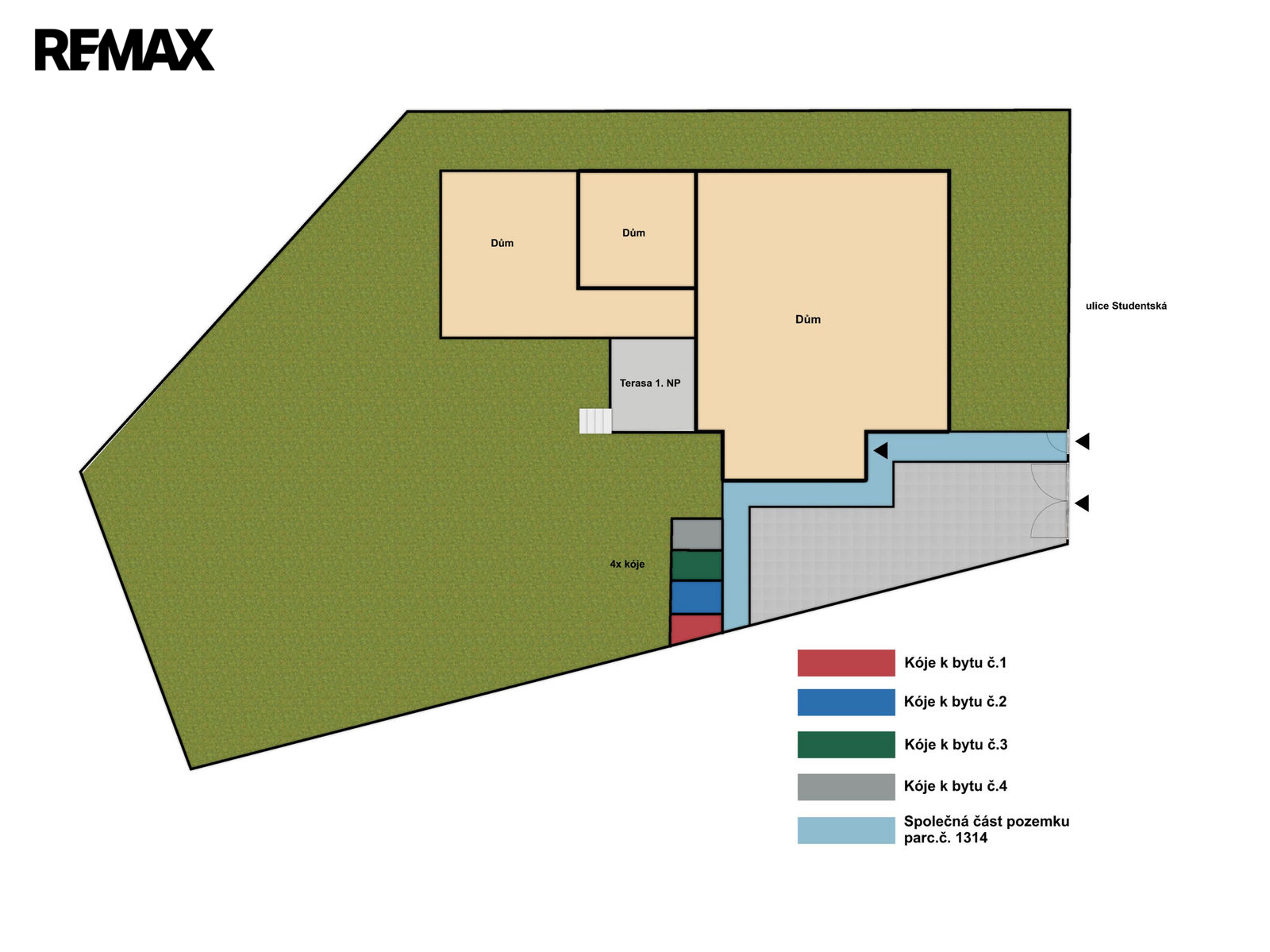 Orientační půdorys pozemku s vyznačením společné části