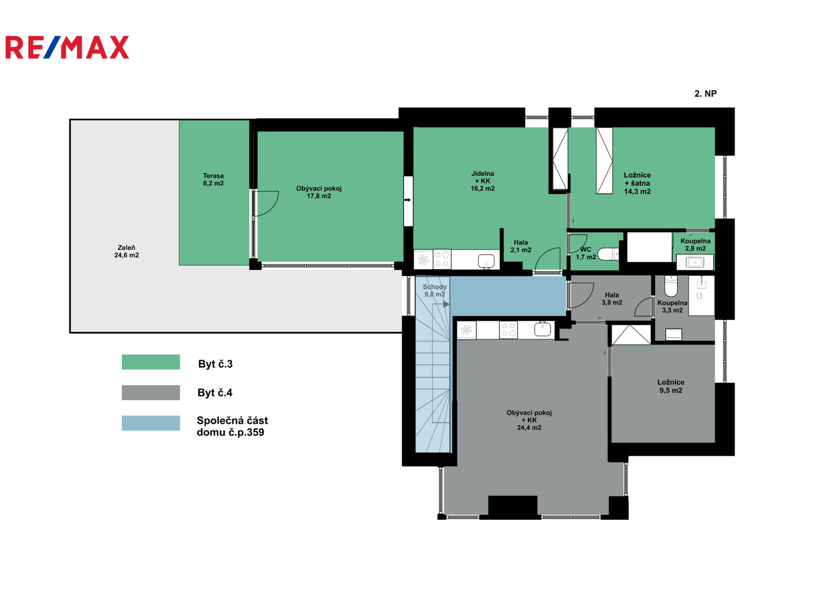 Orientační půdorys patra s vyznačením společné čás