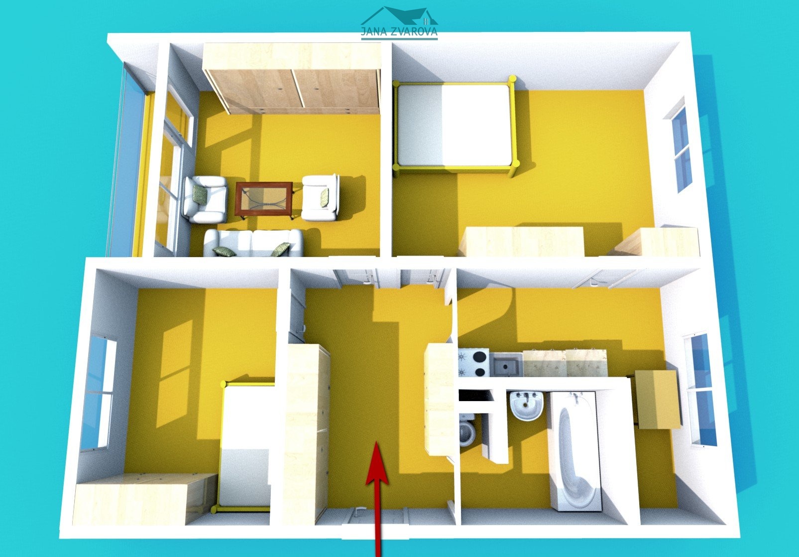 Byt 3+1 Kubík pudorys