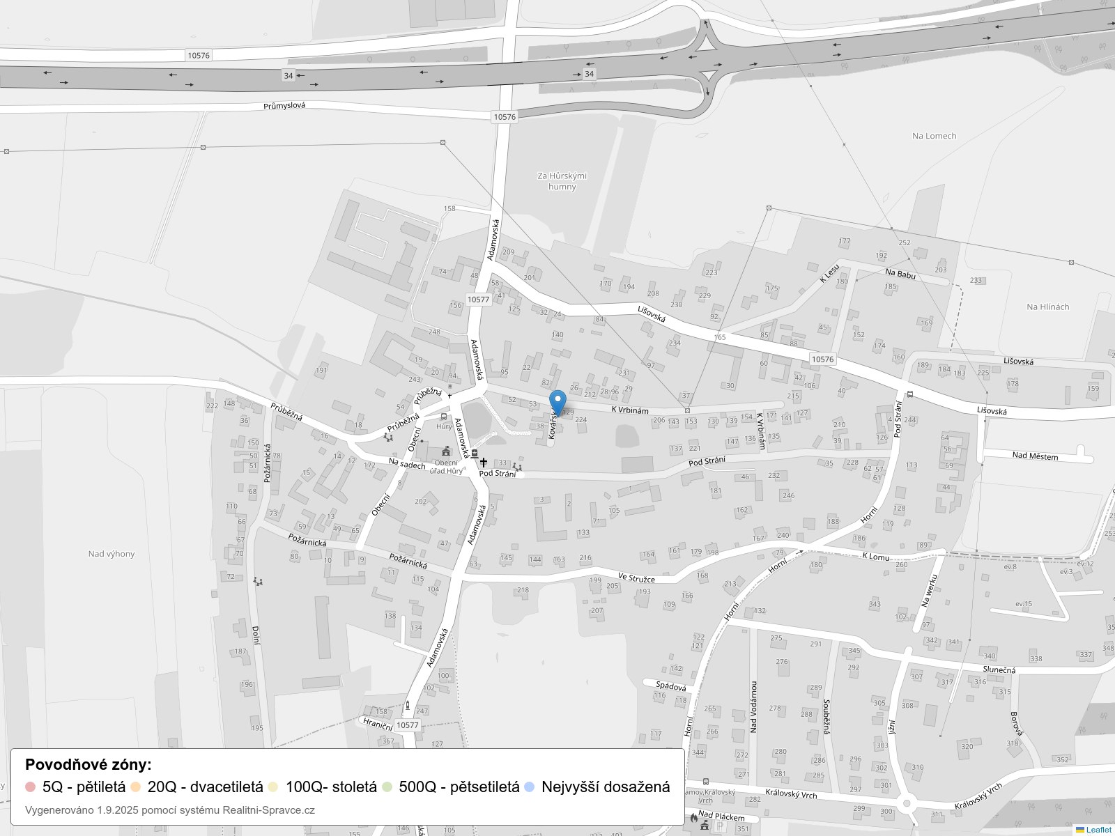 Mapa povodňových oblastí: ulice