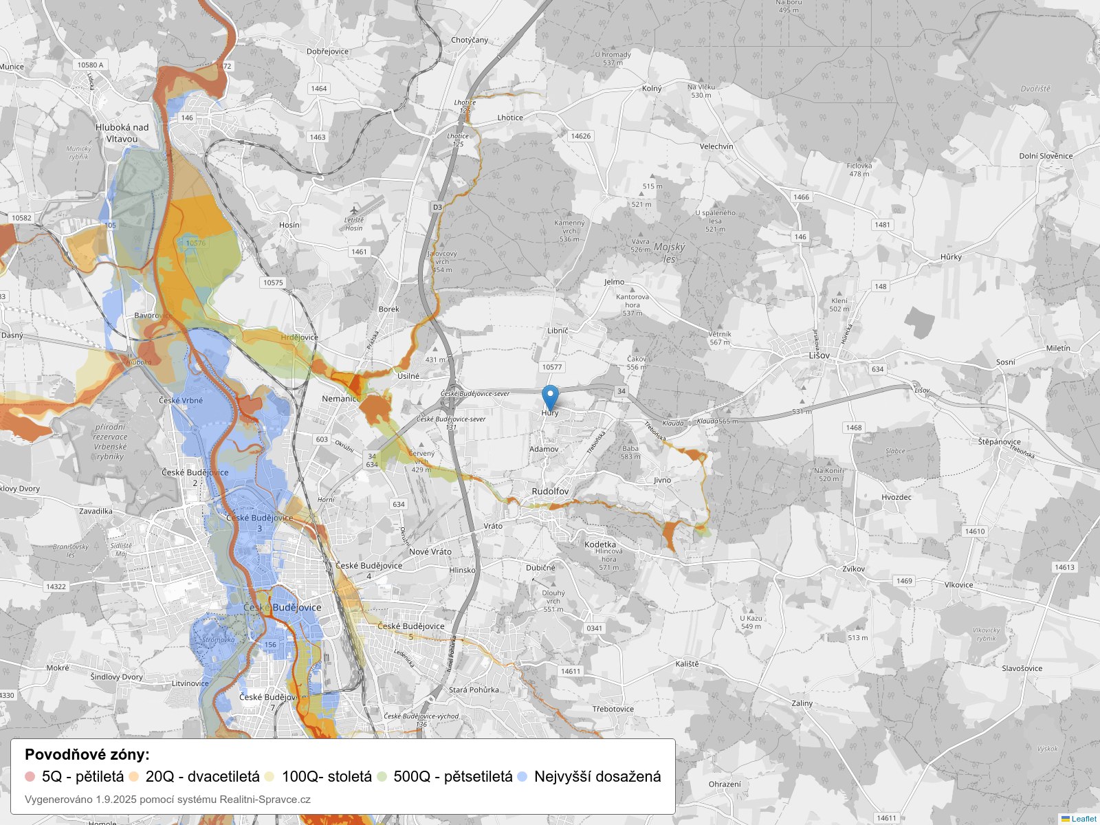 Mapa povodňových oblastí: obec
