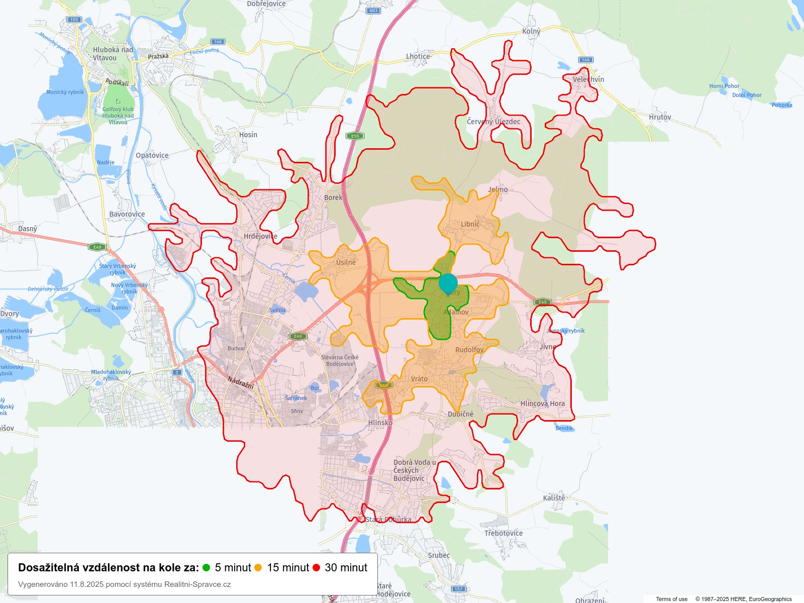 Dosažitelná vzdálenost: kolo