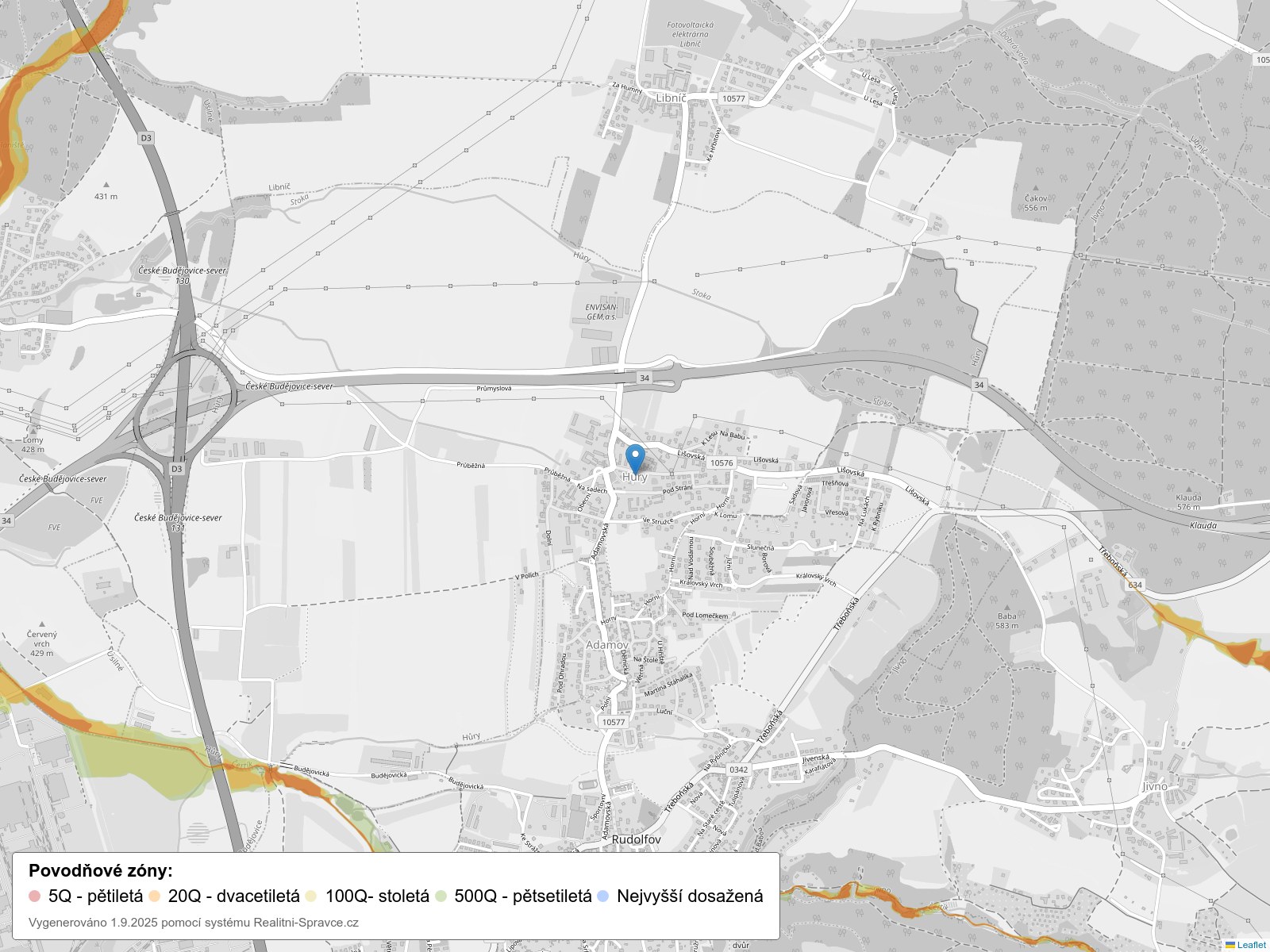 Mapa povodňových oblastí: část obce