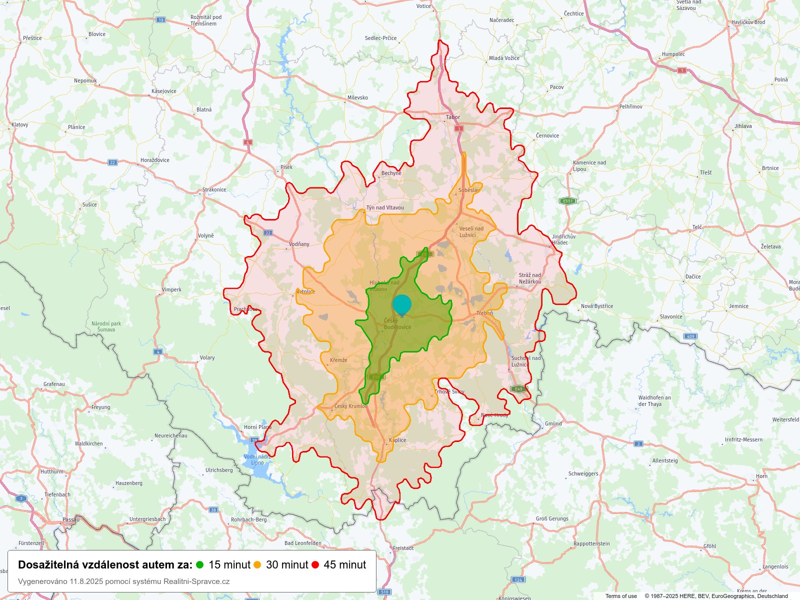 Dosažitelná vzdálenost: auto