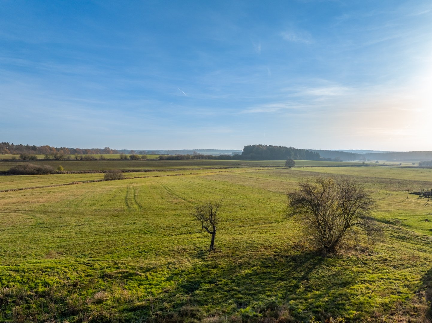 Výhled z poloviny pozemku na horizont