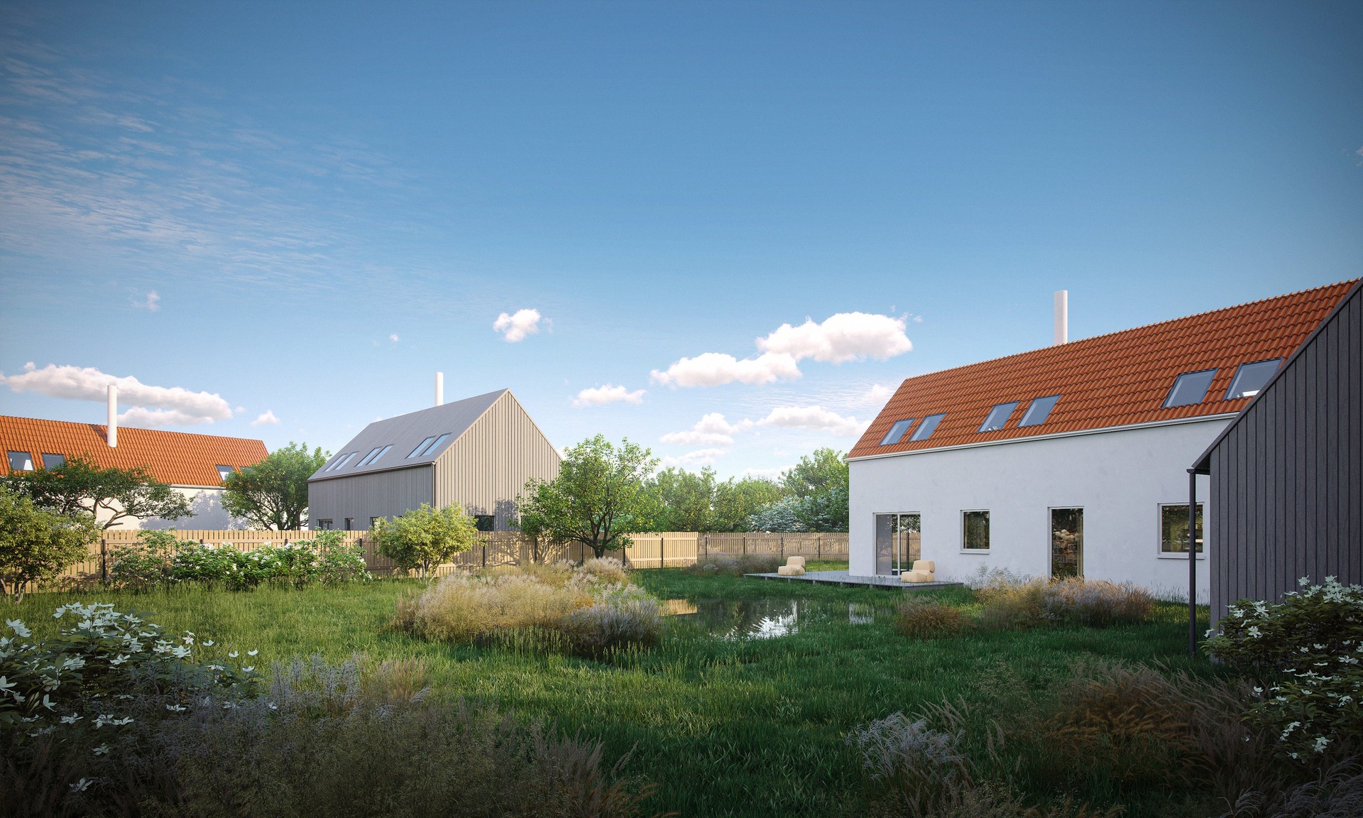 Vizualizace stavebního projektu s dotčeným domem u