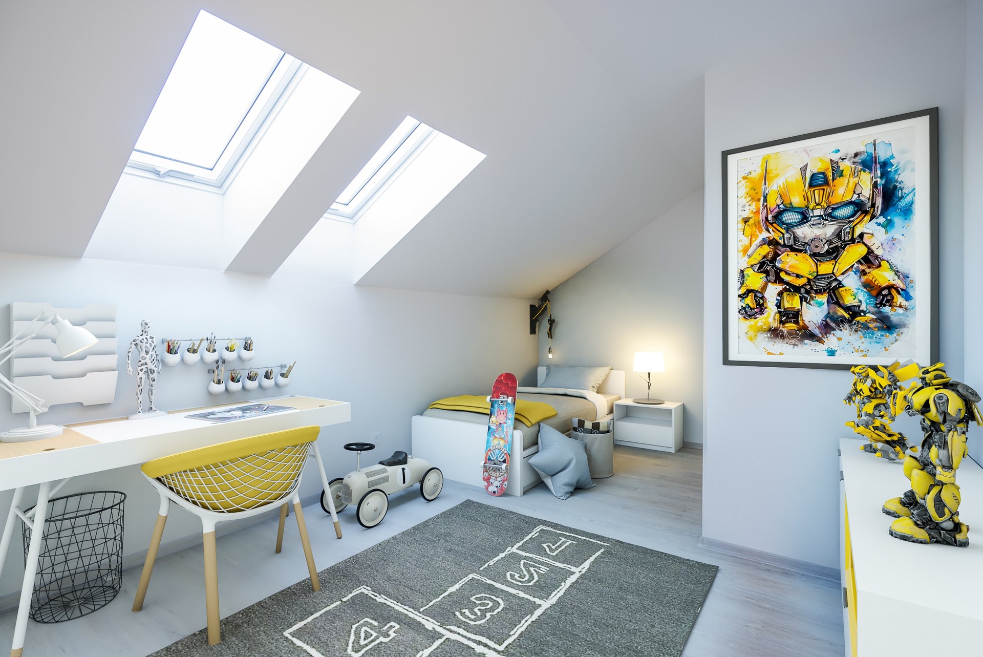 Vizualizace dětského pokoje ve druhém patře