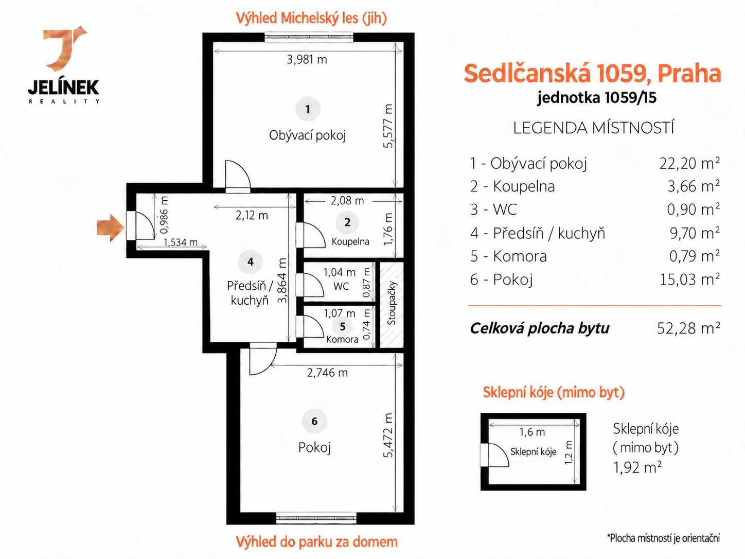 Půdorys bytu Sedlčanská 1059