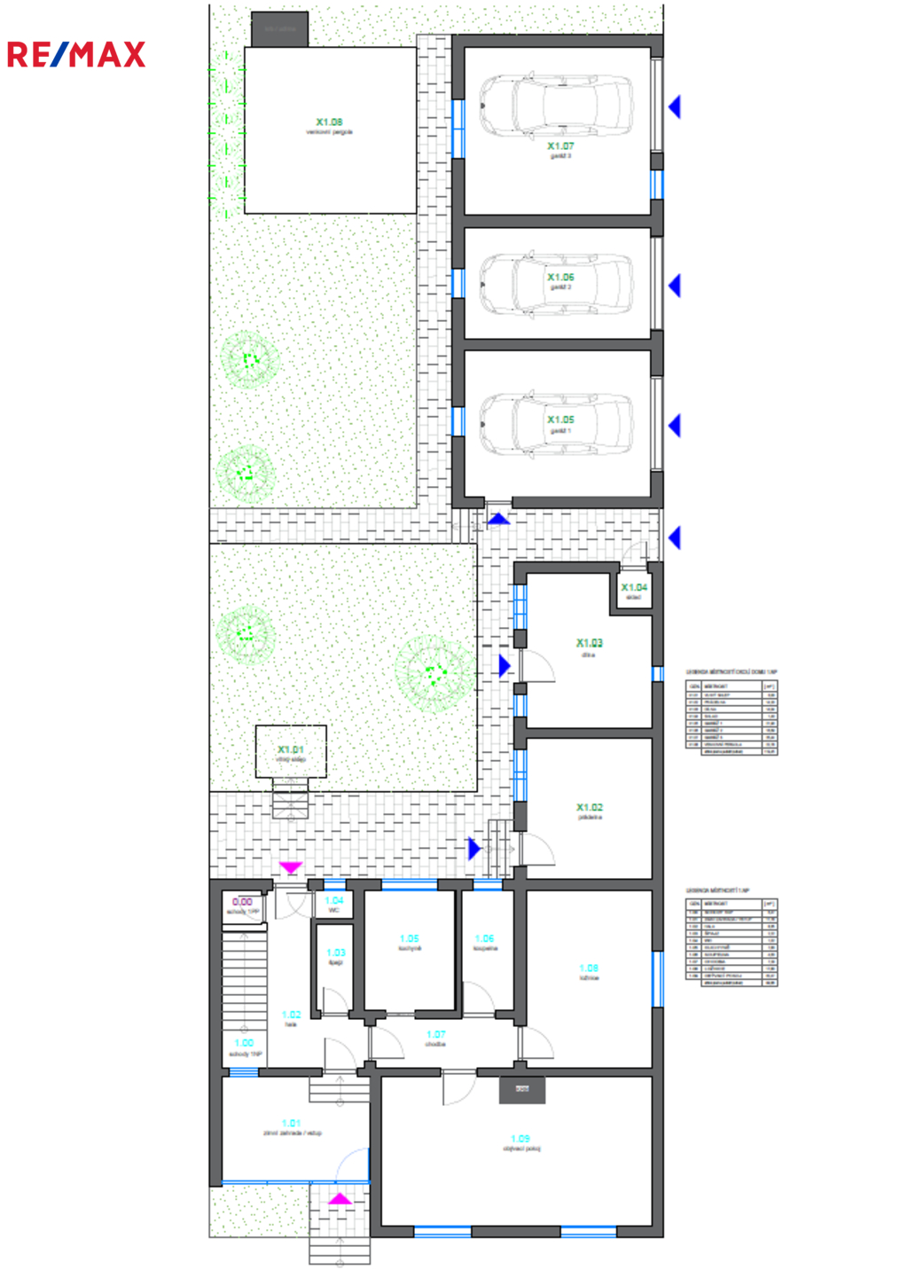 půdorys 1.NP včetně dílen a garáží