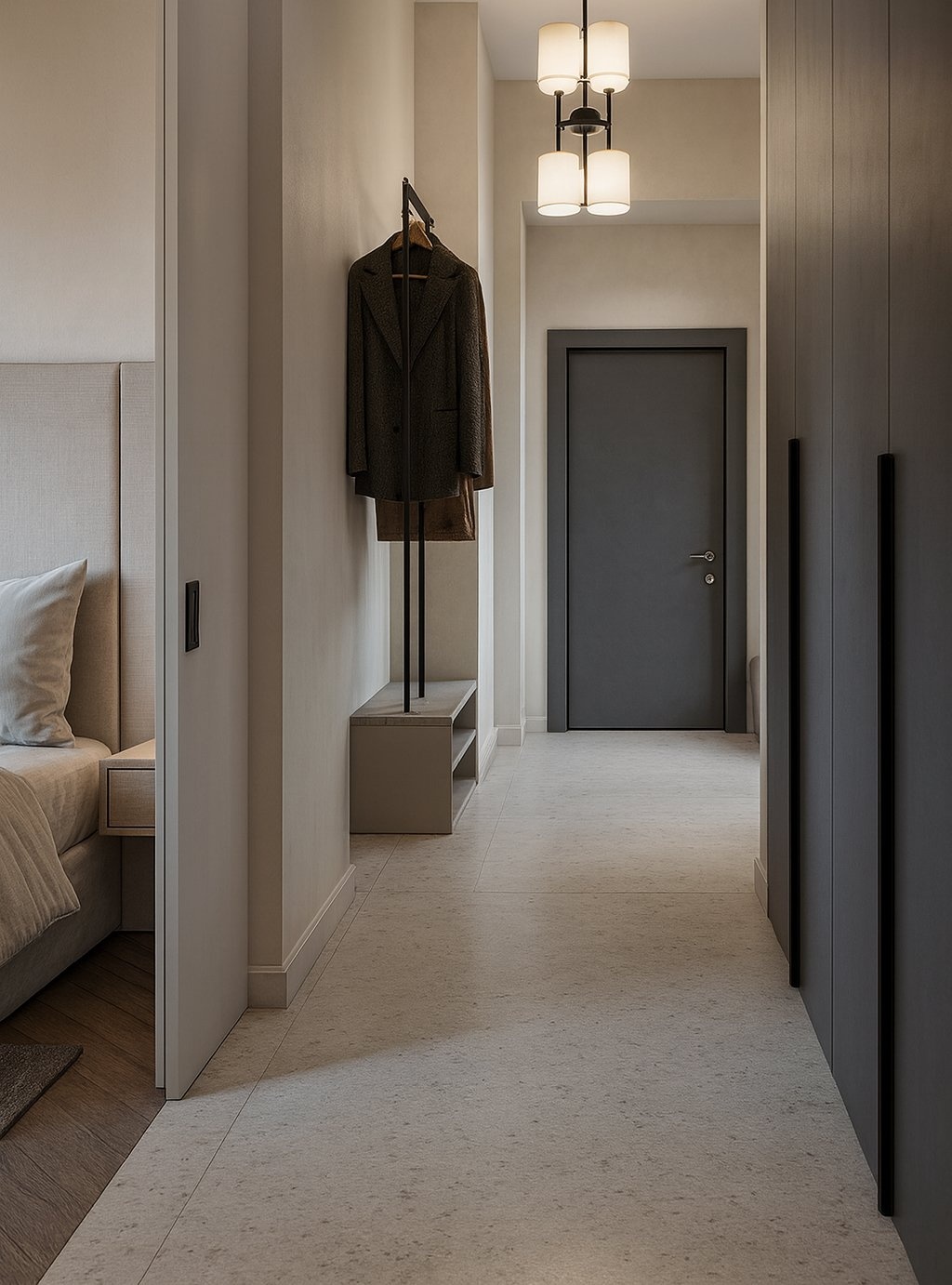 KAR5_vizualizace navrhované dispozice_A4.5 chodba směr vstup