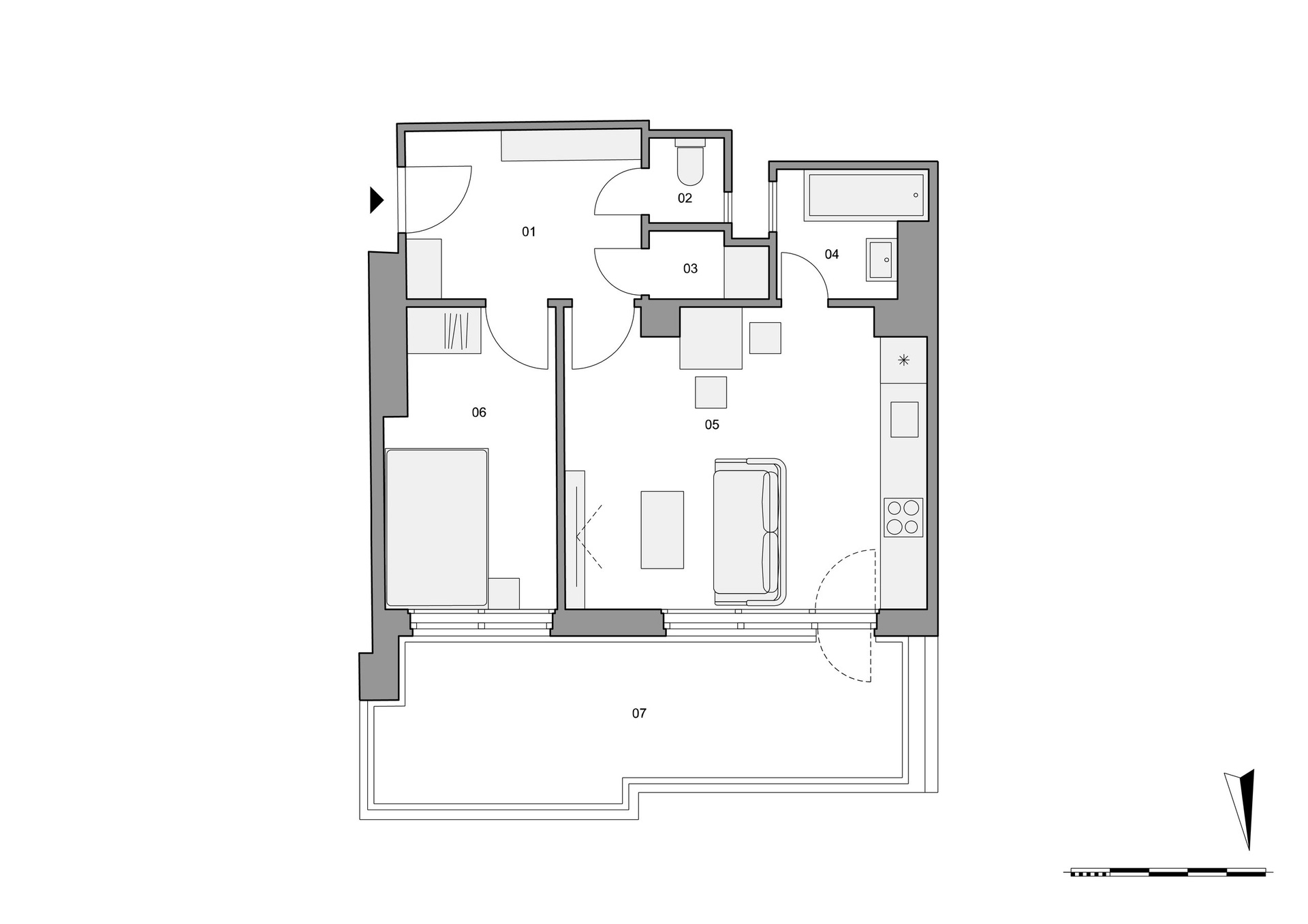 návrh změny dispozice bytu na 2+kk