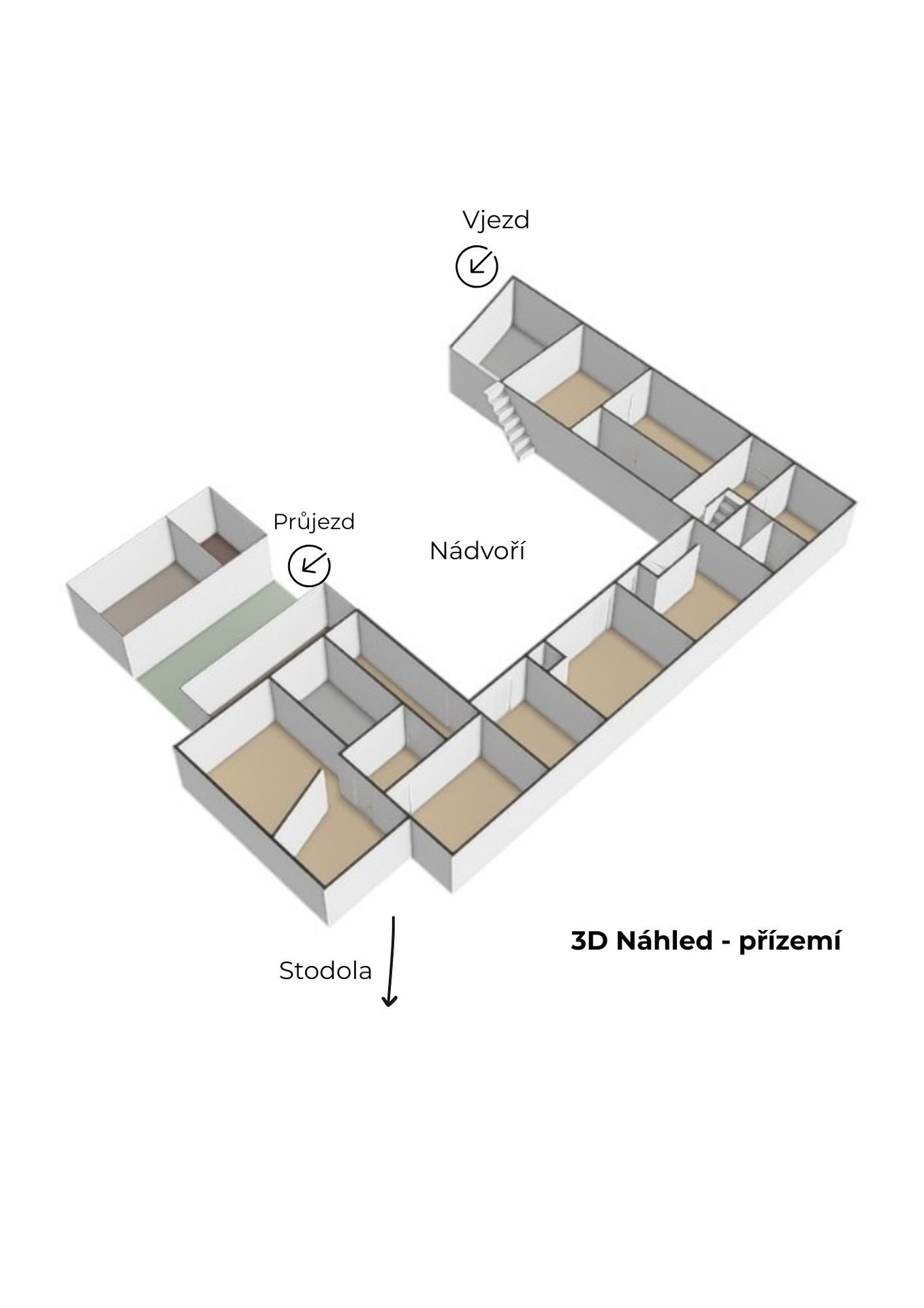 3D náhled půdorysu přízemí