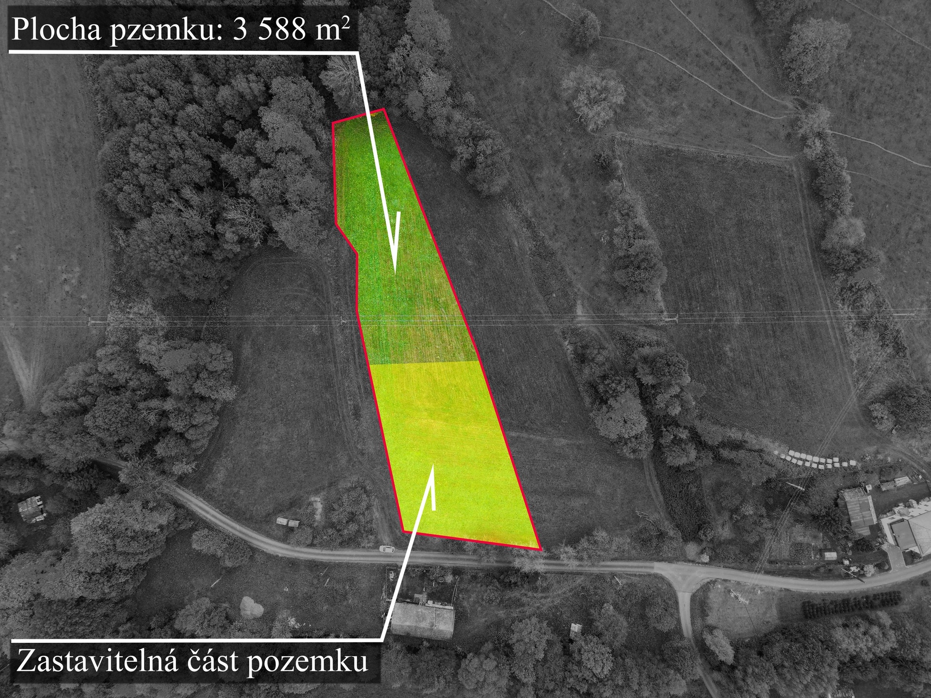 Ohraničení 3 588m&sup2; + stavební část 1 900m&sup