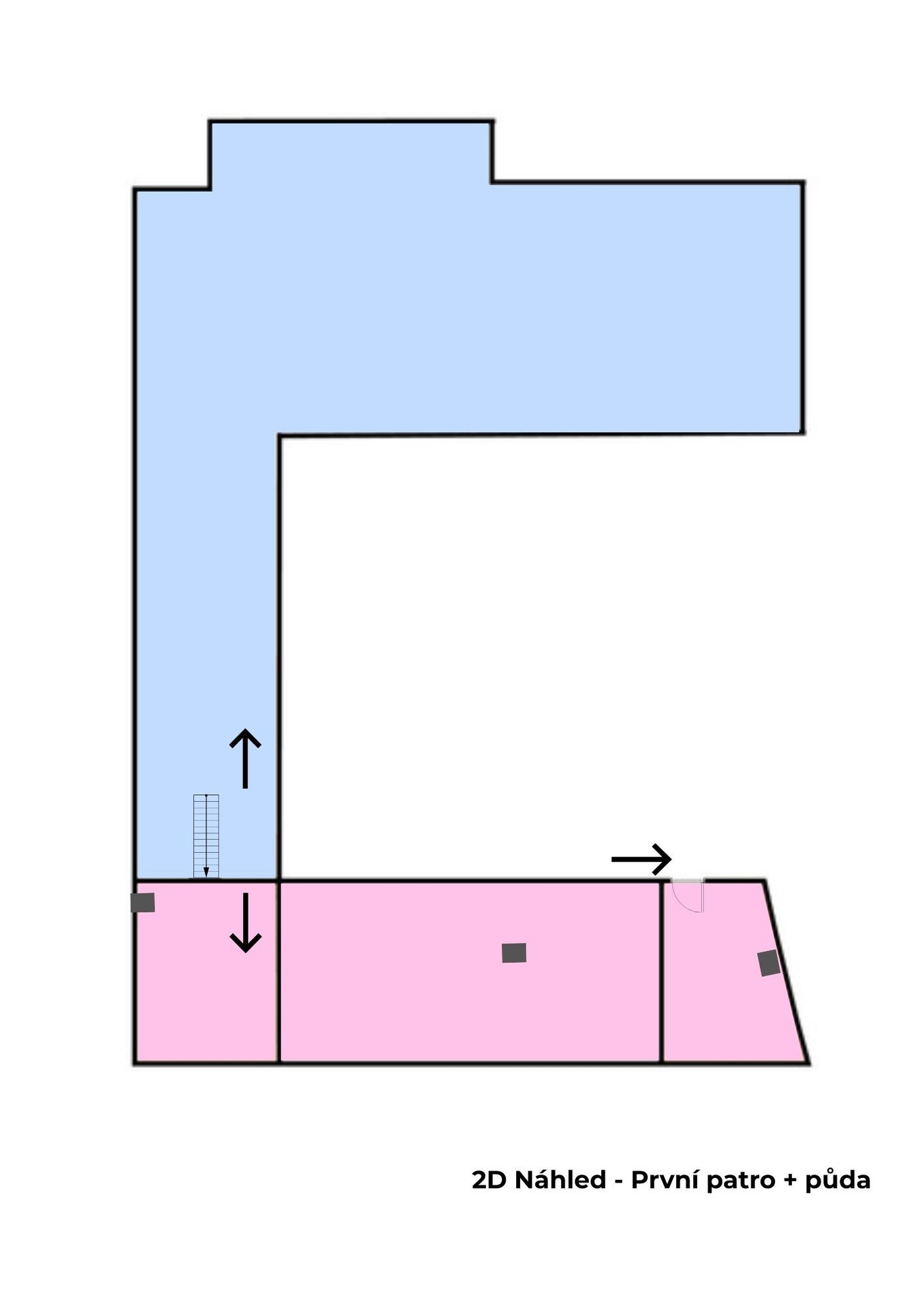 2.NP v přední části budovy + půda