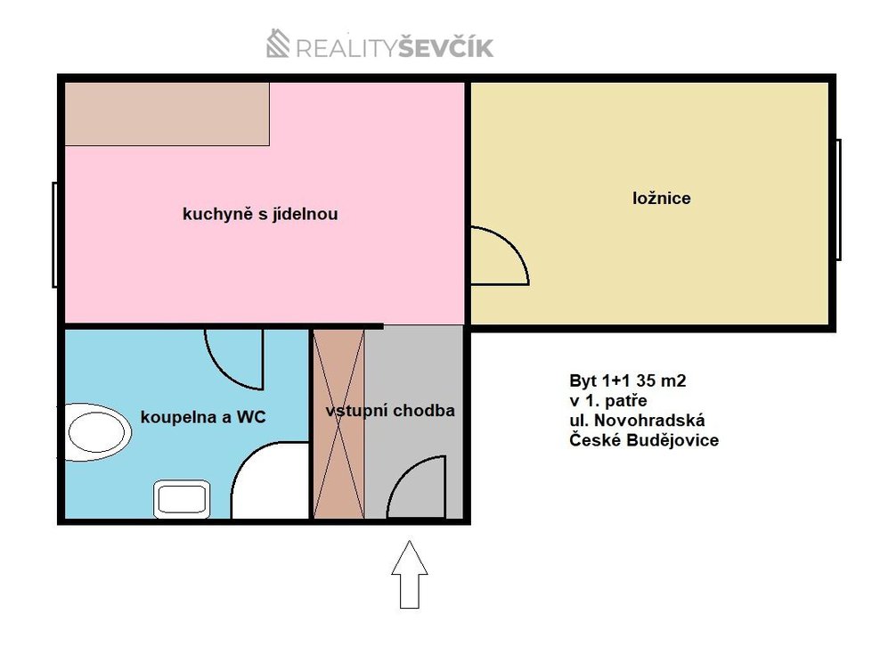 Pronájem bytu 1+1 35 m², České Budějovice