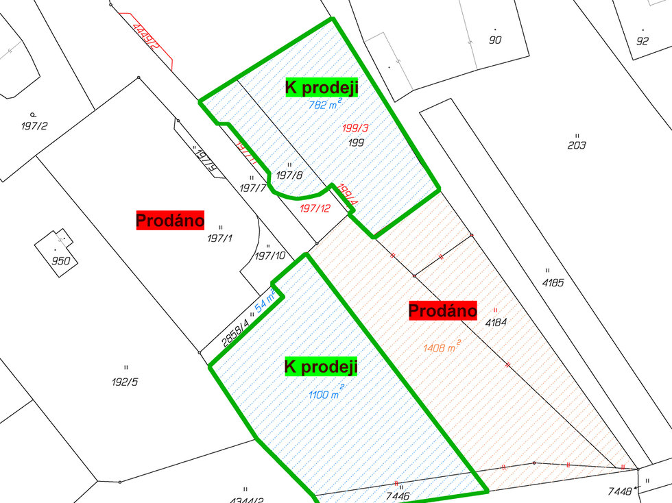 Prodej stavební parcely 782 m², Opatov