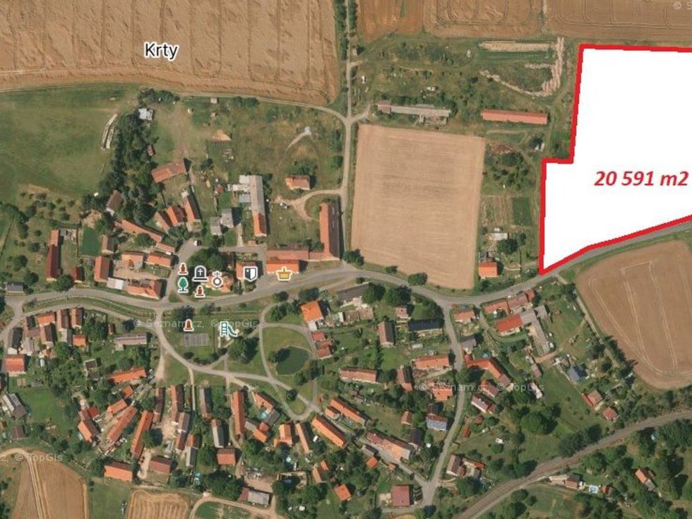 Prodej komerčního pozemku 20591 m², Krty