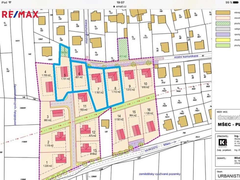 Prodej stavební parcely 999 m², Mšec