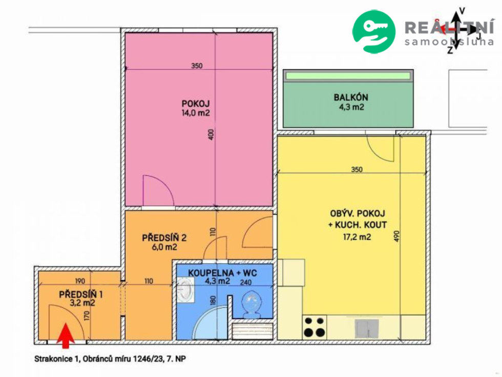 Pronájem bytu 2+kk 49 m², Strakonice, Obránců míru, 9 980 Kč/měs. Zrekonstruovaný, částečně zařízen, volný ihned.